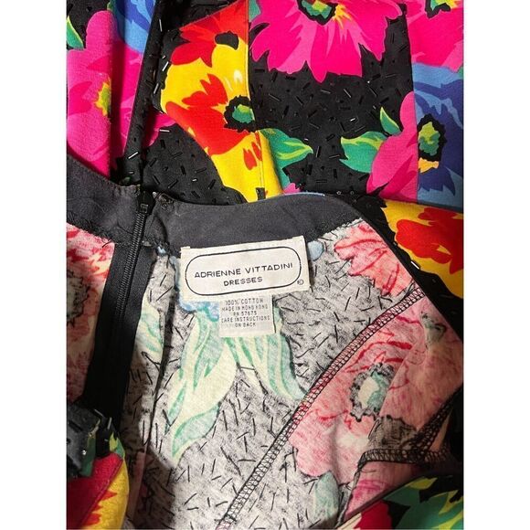 Adrienne Vittadini Vintage 90's Short Sleeve Floral Beaded Knit Dress Medium - Picture 5 of 5
